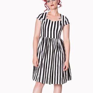 Black White Striped Retro Vintage Goth Night Circus Dress by Banned Apparel